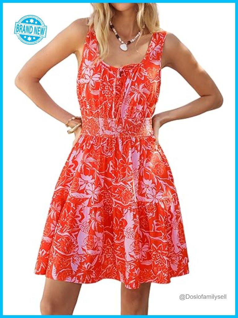Sleeveless Mini Dress With Pockets, Elastic Waist Flowy Sundress